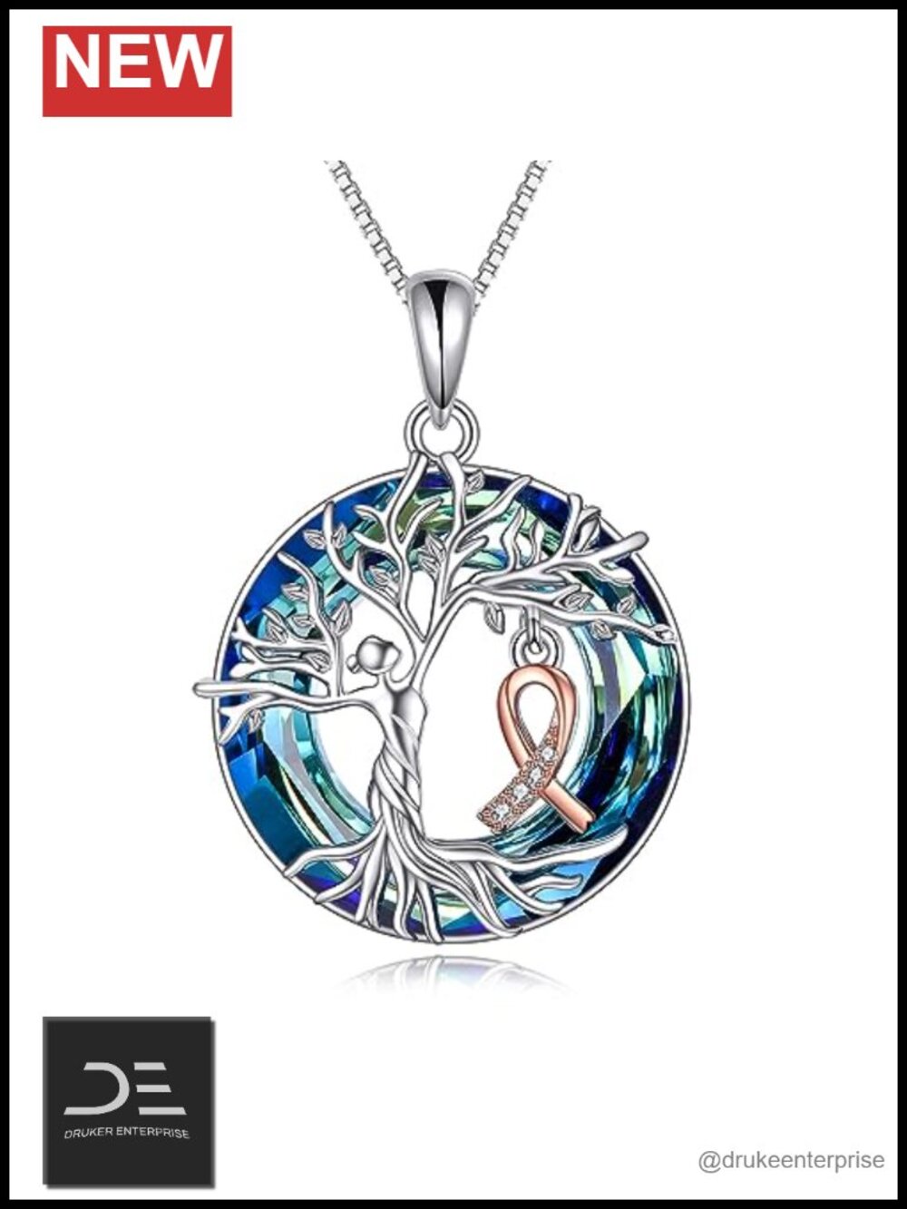 Sterling Silver Tree of Life Necklace Pink Ribbon Breast Cancer Awareness